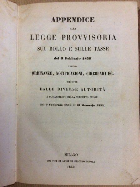 APPENDICE ALLA LEGGE PROVVISORIA SUL BOLLO E SULLE TASSE DEL …