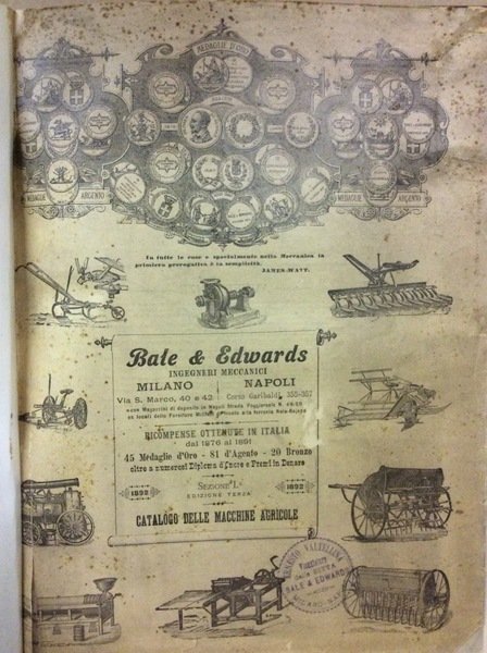 DEPOSITO DI MACCHINE INGLESI ED AMERICANE "BALE & EDWARDS". - Milano, Via S. Marco 40 e 42 /  Napoli Corso Garibaldi 353-57.