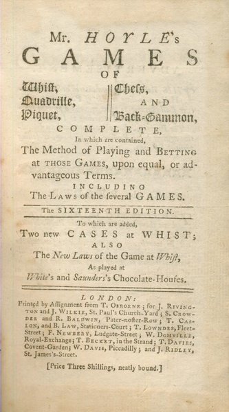MR. HOYLE'S GAMES OF WHIST, QUADRILLE, PIQUET, CHESS AND BACK …