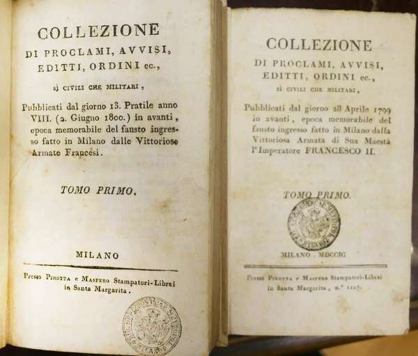 COLLEZIONE DI PROCLAMI, AVVISI, EDITTI, ORDINI EC., SI' CIVILI CHE …