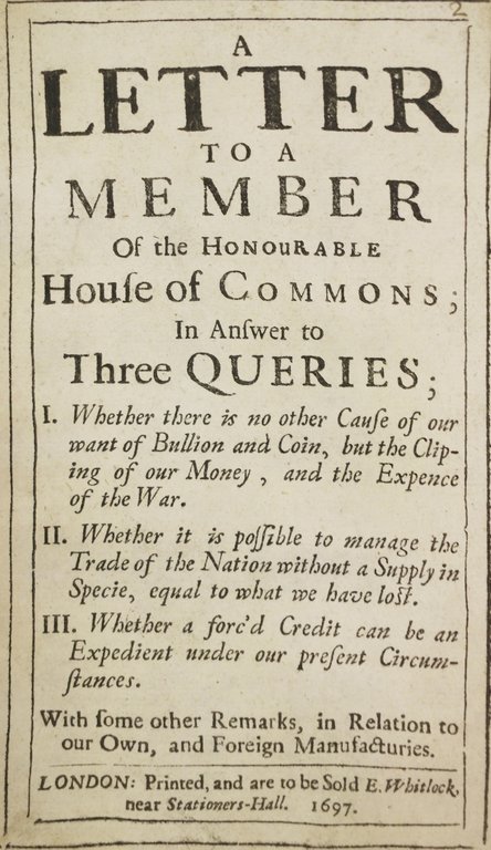 A LETTER TO A MEMBER OF THE HONOURABLE HOUSE OF …