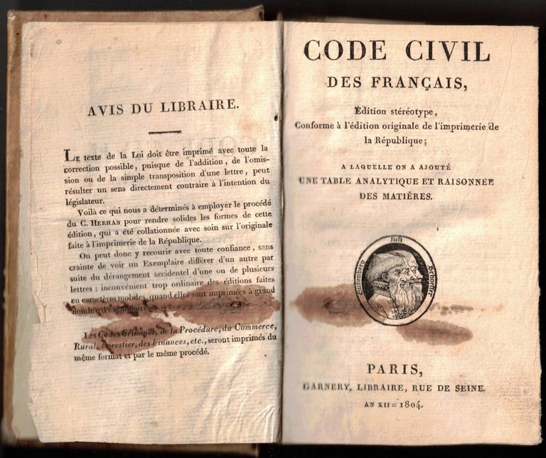 CODE CIVIL DES FRANCAIS. - Edition stéréotype, conforme à l'édition …