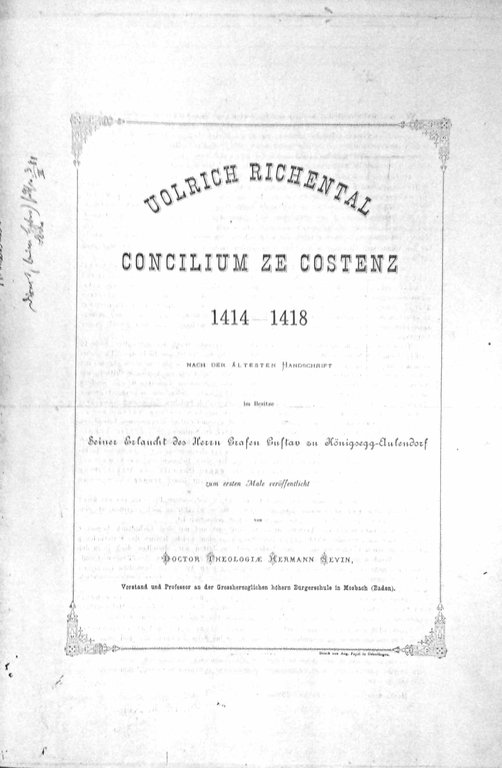 CONCILIUM ZE COSTENZ 1414-1418. - Nach der aeltesten Handschrift im …
