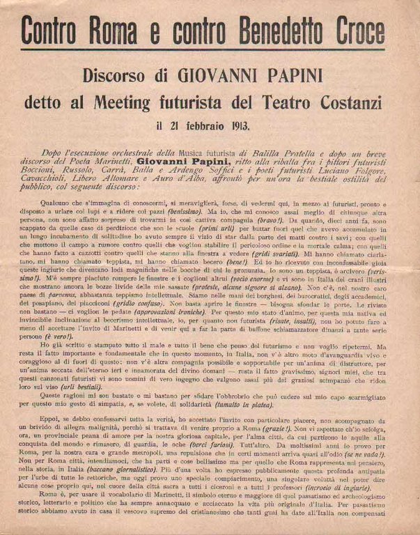 CONTRO ROMA E CONTRO BENEDETTO CROCE. - Discorso di Giovanni …