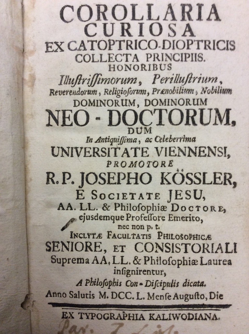 COROLLARIA CURIOSA EX CATOPTRICO-DIOPTRICIS COLLECTA PRINCIPIIS HONORIBUS. - ... Neo …