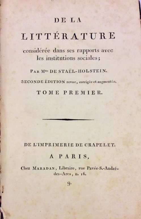 DE LA LITTERATURE. - Considérée dans ses rapports avec les …