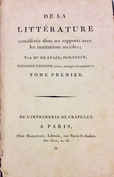 DE LA LITTERATURE. - Considérée dans ses rapports avec les …