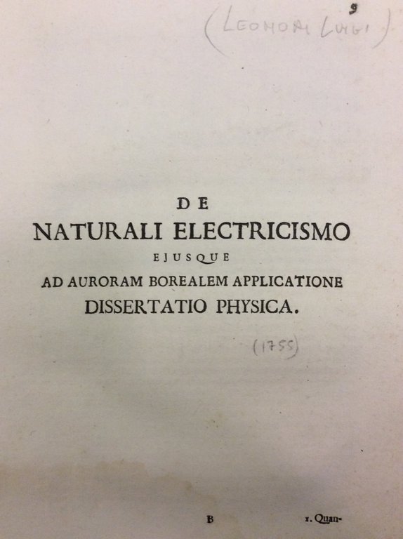 DE NATURALI ELECTRICISMO EJUSQUE AD AURORAM BOREALEM APPLICATIONE. - Dissertatio …