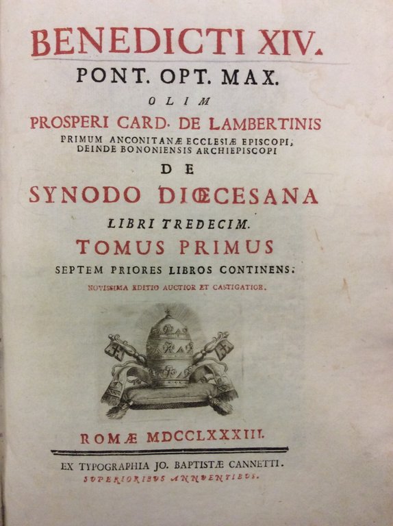 DE SYNODO DIOECESANA LIBRI TREDECIM. - Novissima editio auctior et …