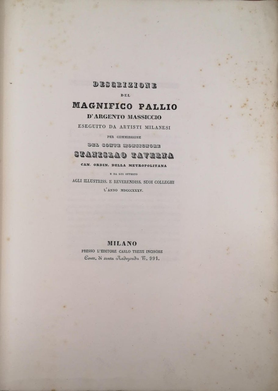 DESCRIZIONE DEL MAGNIFICO PALLIO D'ARGENTO MASSICCIO. - Eseguito da artisti …