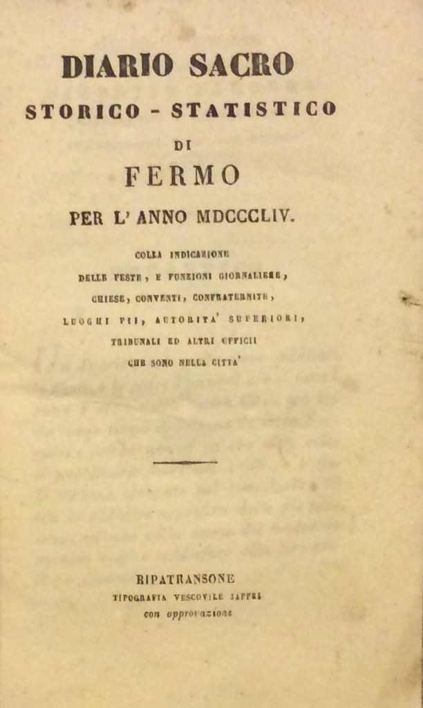 DIARIO SACRO STORICO-STATISTICO DI FERMO PER L'ANNO MDCCCLIV.
