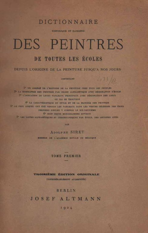 DICTIONNAIRE HISTORIQUE ET RAISONNE' DES PEINTRES DE TOUTES LES ECOLES. …