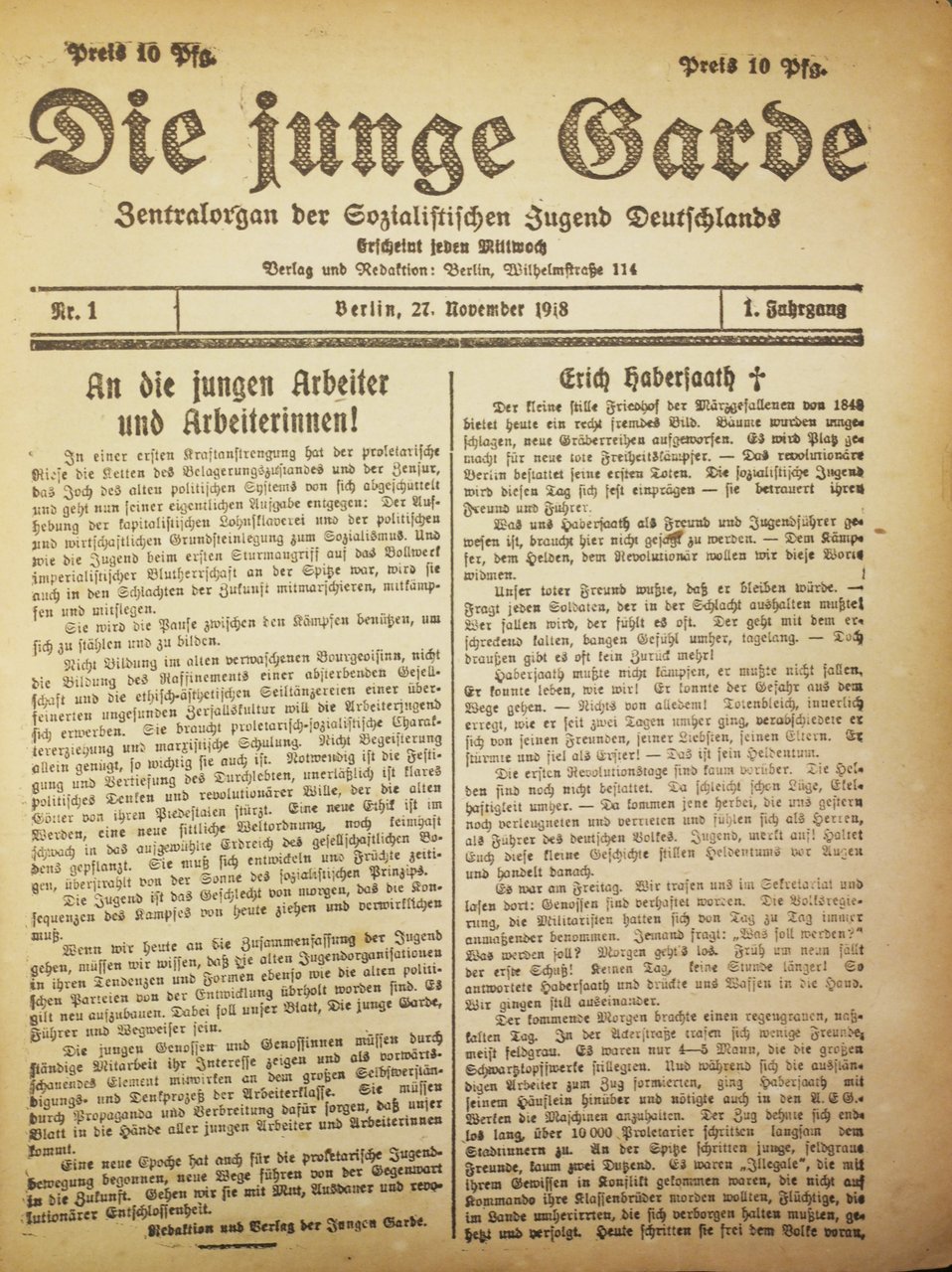 DIE JUNGE GARDE. - Zentralorgan der Sozialistischen Jugend Deutschlands.