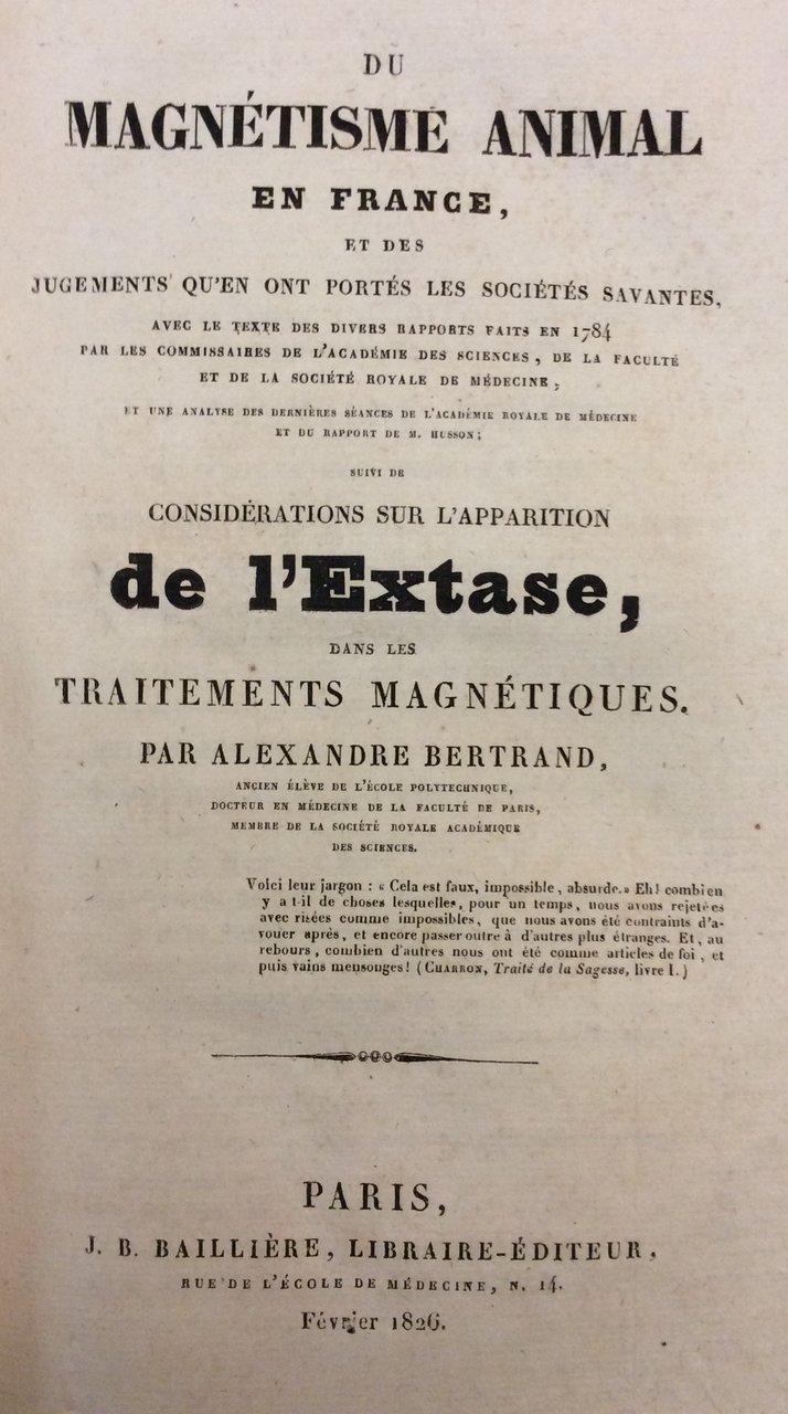 DU MAGNETISME ANIMAL EN FRANCE, ET DES JUGEMENTS QU'EN ONT …