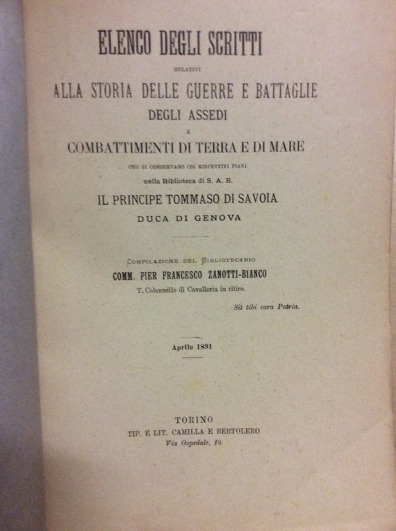 ELENCO DEGLI SCRITTI RELATIVI ALLA STORIA DELLE GUERRE E BATTAGLIE …