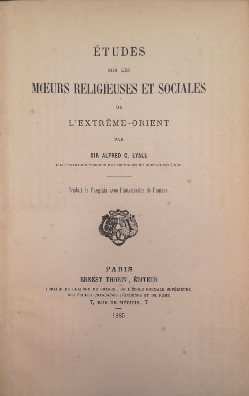 ETUDES SUR LES MOEURS RELIGIEUSES ET SOCIALES DE L'EXTREME-ORIENT. - …