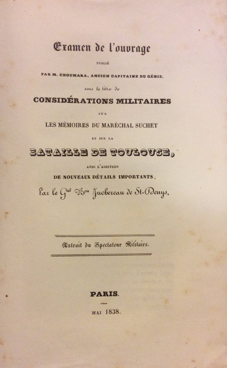 EXAMEN DE L'OUVRAGE PUBLIE' PAR M. CHOUMARA..., SOUS LE TITRE … | Immagine principale