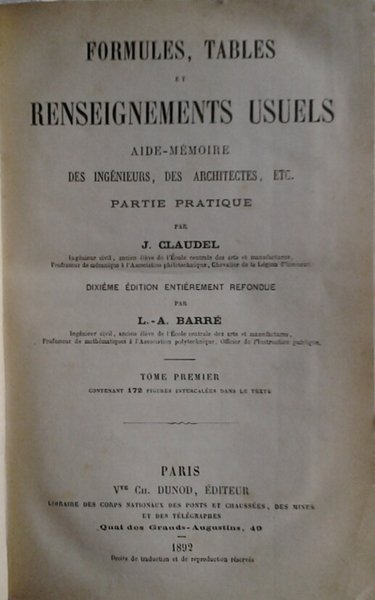 FORMULES, TABLES ET RENSEIGNEMENTS USUELS. - Aide-memoire des ingenieurs, des …