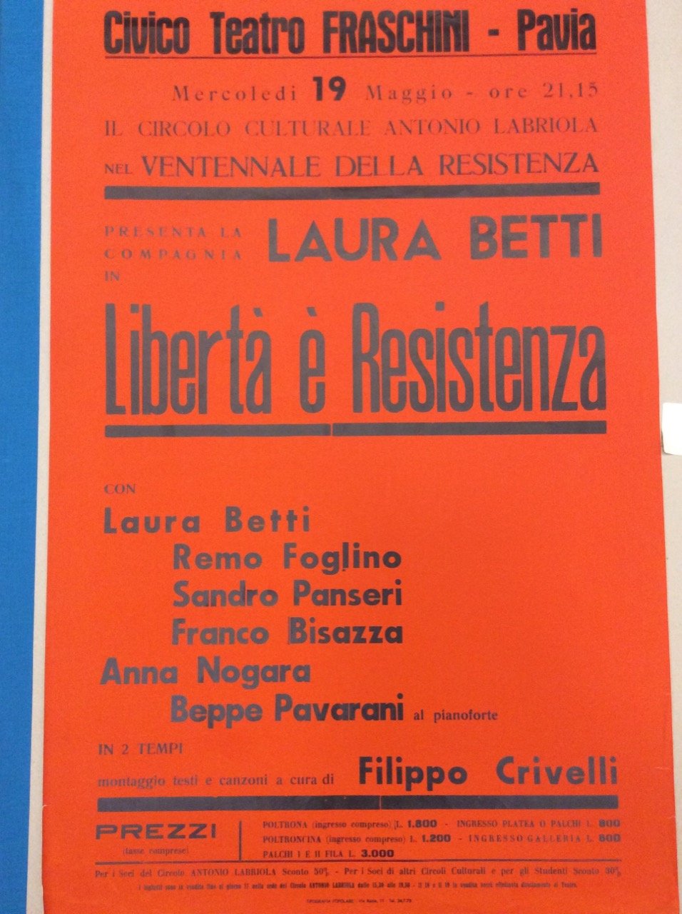 IL CIRCOLO CULTURALE ANTONIO LABRIOLA NEL VENTENNALE DELLA RESISTENZA PRESENTA …