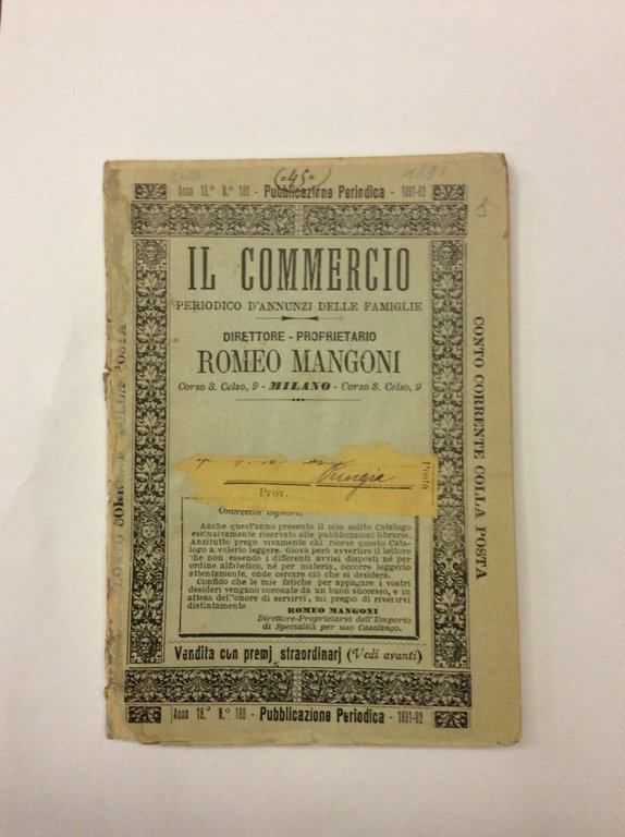 IL COMMERCIO. - Periodico d'annunzi delle famiglie N. 180 - …