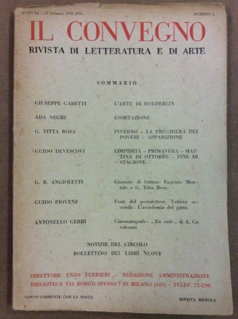 IL CONVEGNO. ANNO IX NUMERO 1. GENNAIO 1928. - Rivista …