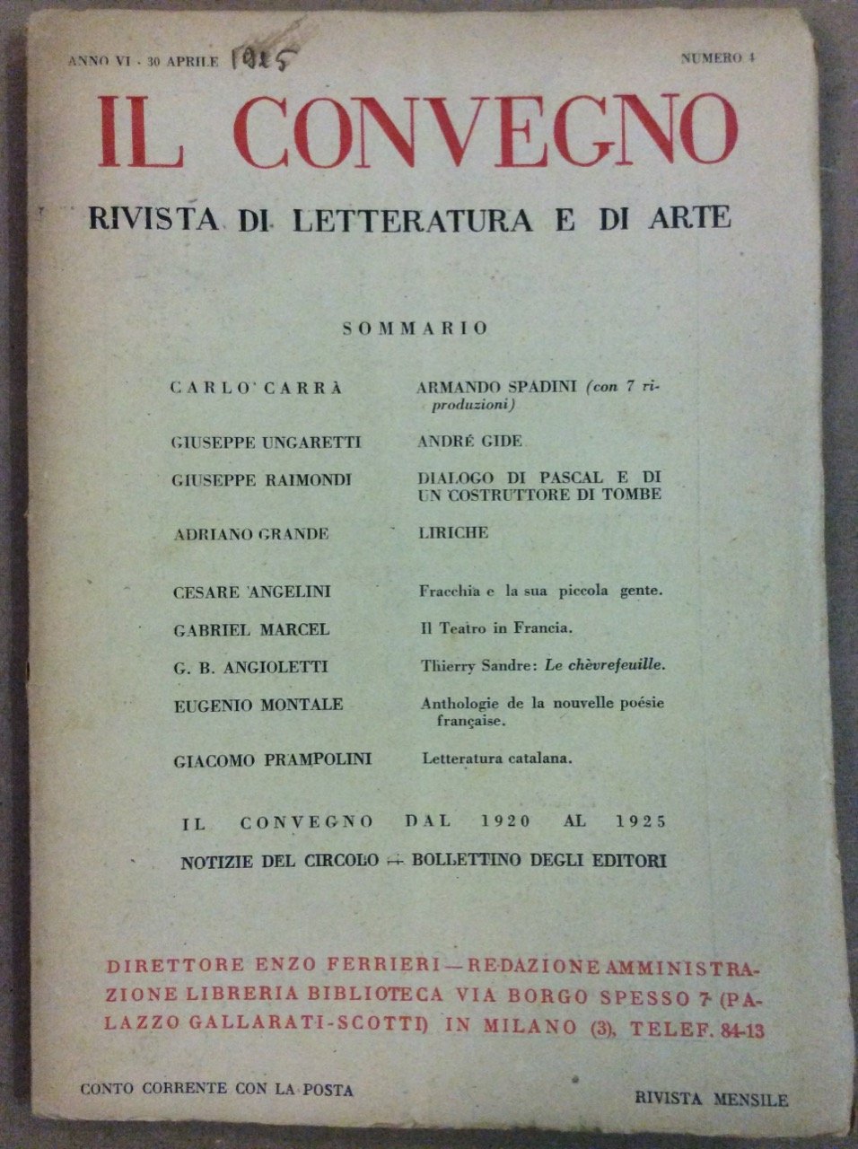 IL CONVEGNO. ANNO VI NUMERO 4. APRILE 1925. - Rivista …