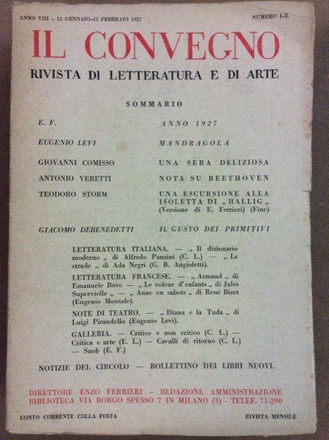 IL CONVEGNO. ANNO VIII. ANNATA COMPLETA 1927. - Rivista di …