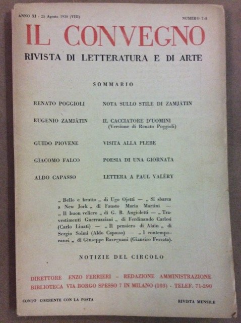 IL CONVEGNO. ANNO XI NUMERO 7 - 8. AGOSTO 1930. …