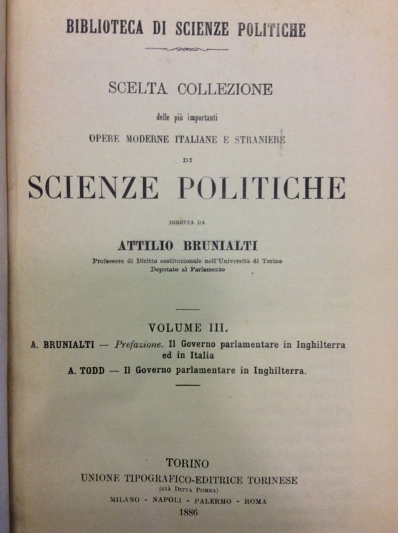 IL GOVERNO PARLAMENTARE IN INGHILTERRA. - Biblioteca di Scienze Politiche …