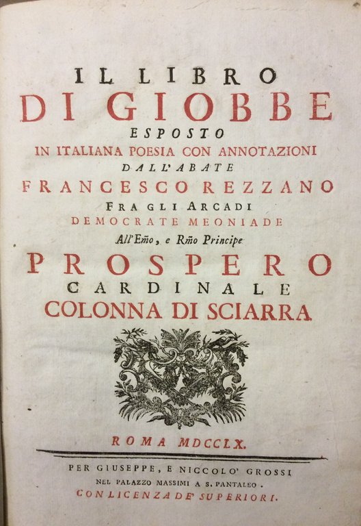 IL LIBRO DI GIOBBE. - Esposto in italiana poesia con …