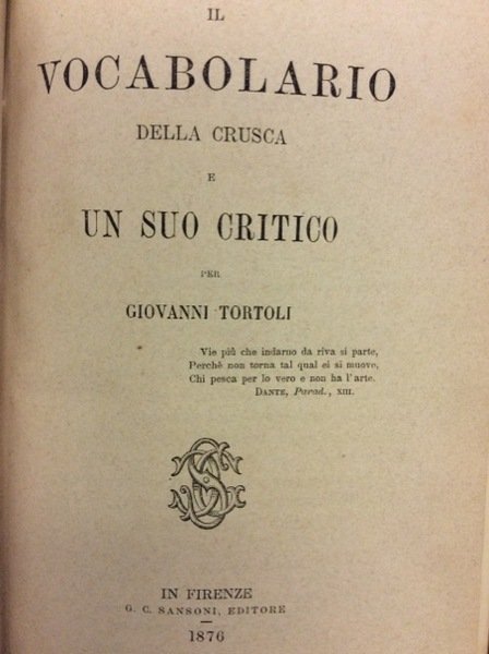 IL VOCABOLARIO DELLA CRUSCA E UN SUO CRITICO.