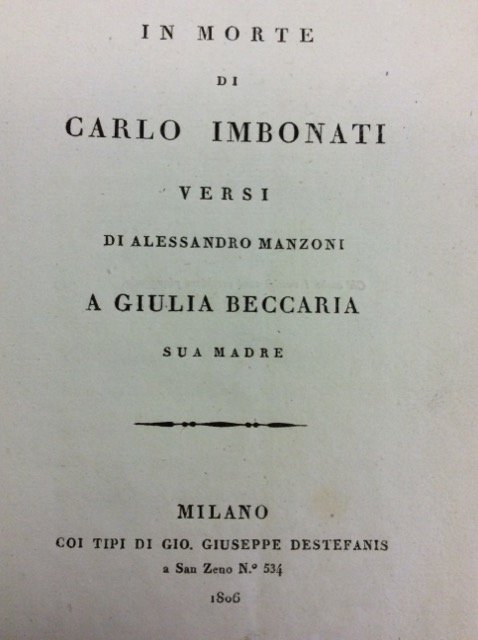 IN MORTE DI CARLO IMBONATI. - Versi di Alessandro Manzoni …