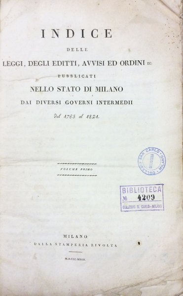 INDICE DELLE LEGGI DEGLI EDITTI AVVISI ED ORDINI EC PUBBLICATI …