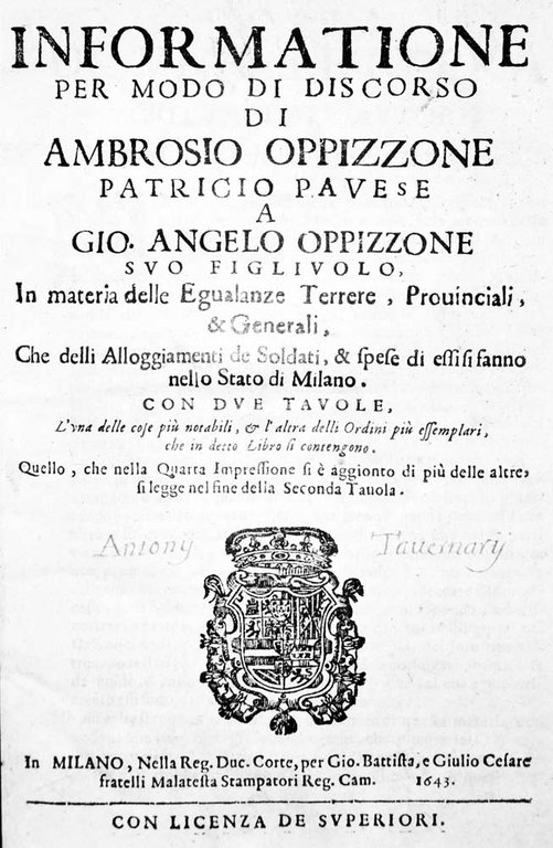 INFORMATIONE PER MODO DI DISCORSO A GIO. ANGELO OPPIZZONE SUO …