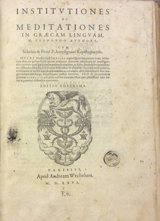 INSTITUTIONES AC MEDITATIONES IN GRAECAM LINGUAM. - Scholiis & Praxi …