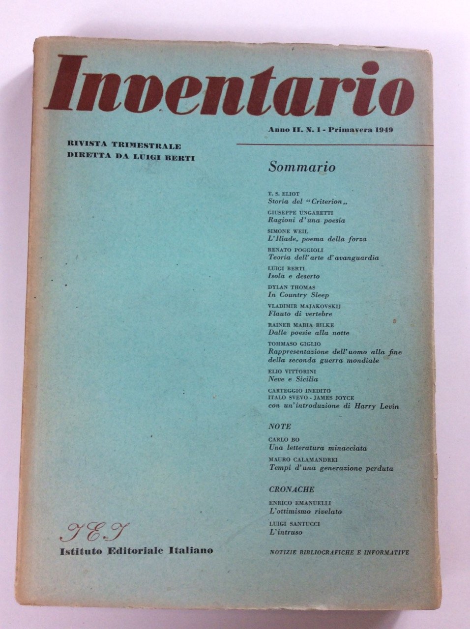 INVENTARIO. - Rivista trimestrale (poi: rivista bimestrale). Diretta da Luigi …