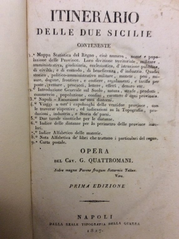 ITINERARIO DELLE DUE SICILIE. - Prima edizione.