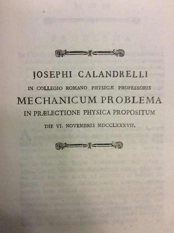 JOSEPHI CALANDRELLI IN COLLEGIO ROMANO PHYSICAE PROFESSORIS MECHANICUM PROBLEMA IN …