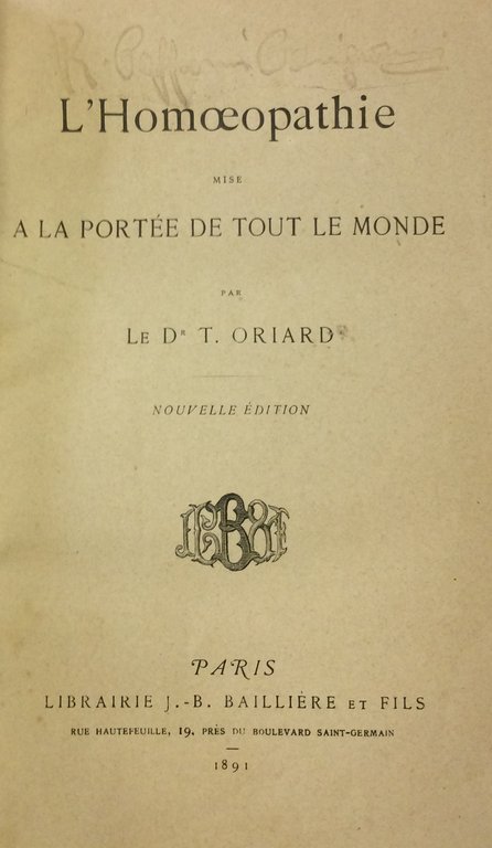 L'HOMOEOPATHIE MISE A LA PORTEE DE TOUT LE MONDE. - …