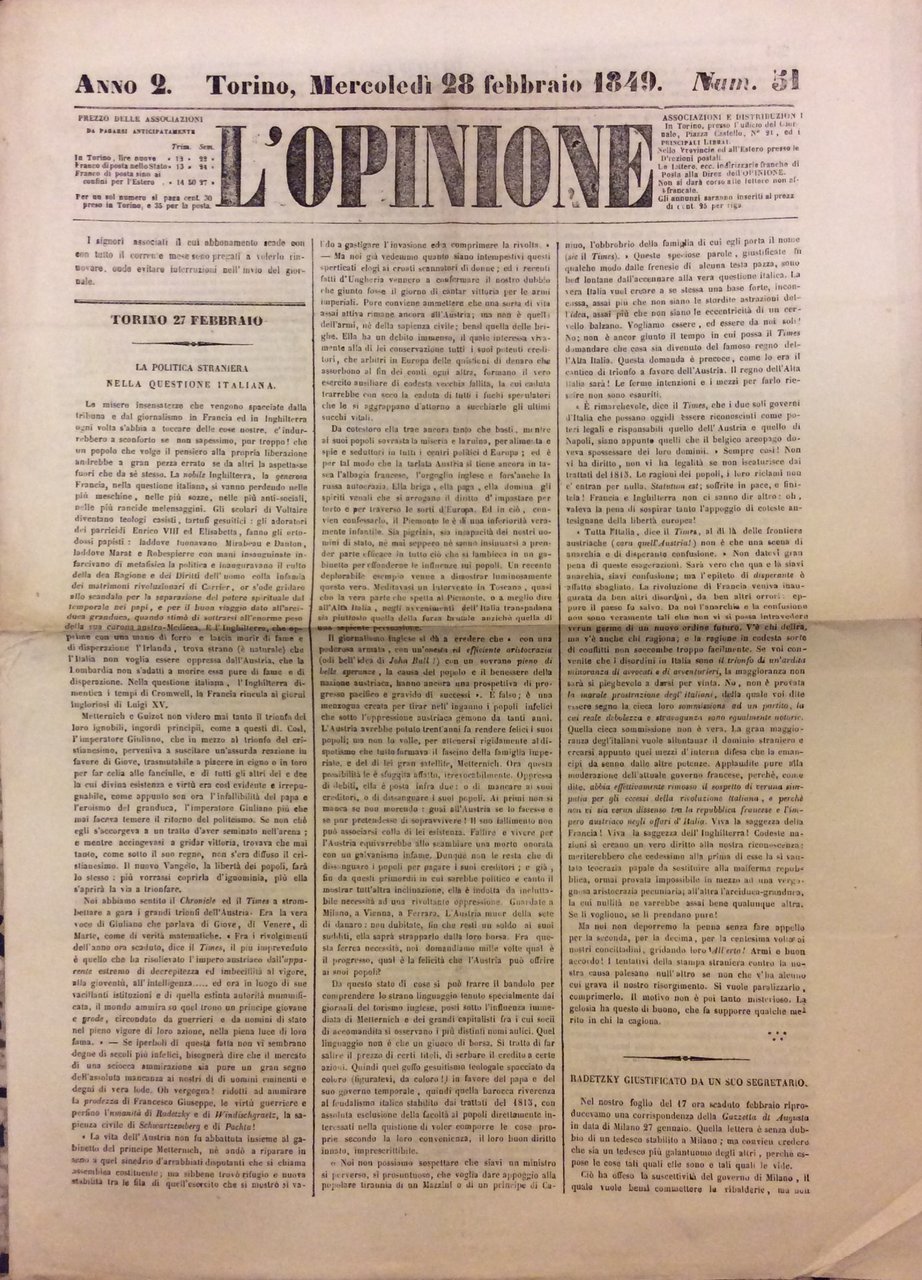 L'OPINIONE - ANNO 2, N. 51. - Mercoledì 28 febbraio …