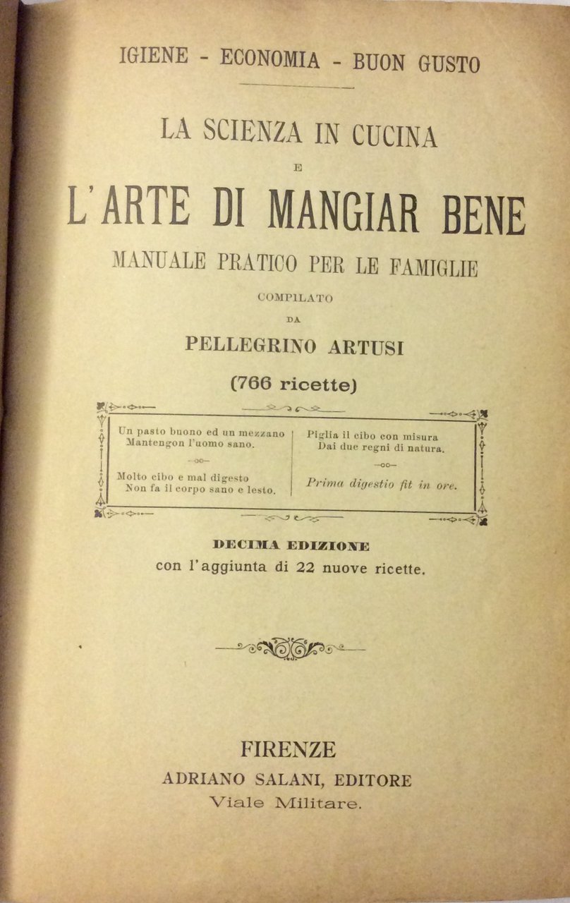 LA SCIENZA IN CUCINA E L'ARTE DI MANGIAR BENE. - … | Immagine principale