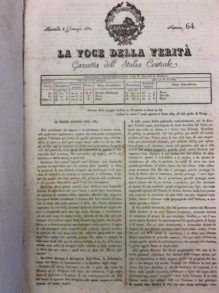 LA VOCE DELLA VERITA'. 1832.