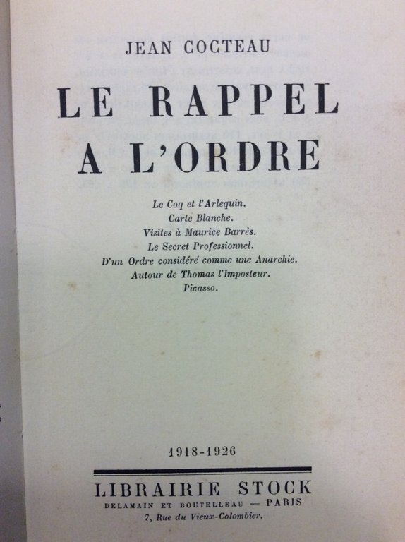 LE RAPPEL A L'ORDRE. - 1918-1926.
