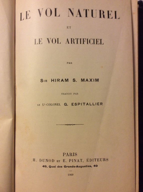 LE VOL NATUREL ET LE VOL ARTIFICIEL. - Traduit par …