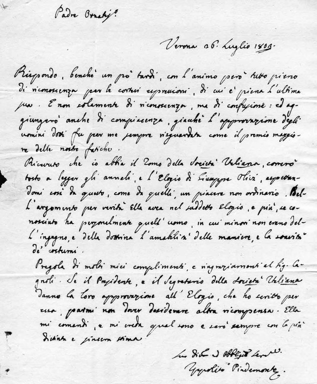 LETTERA AUTOGRAFA FIRMATA. - 1 p. (mm. 234x192), datata: Verona …