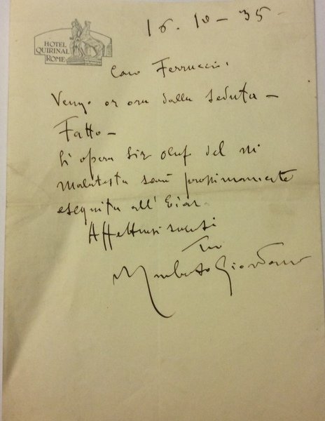 LETTERA AUTOGRAFA FIRMATA.