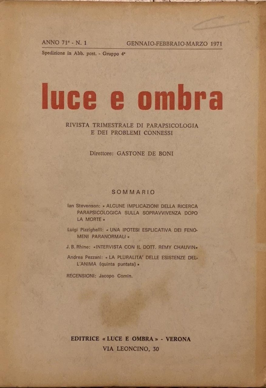 LUCE E OMBRA. - Rivista di studi metapsichici e di …