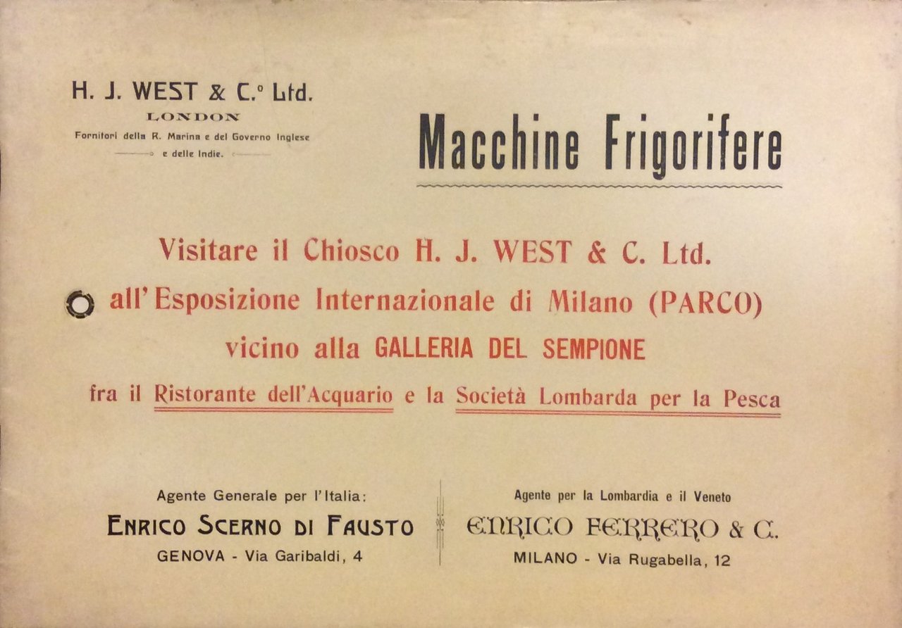 MACCHINE FRIGORIFERE H.J. WEST & C., LTD. - LONDON. | Immagine principale