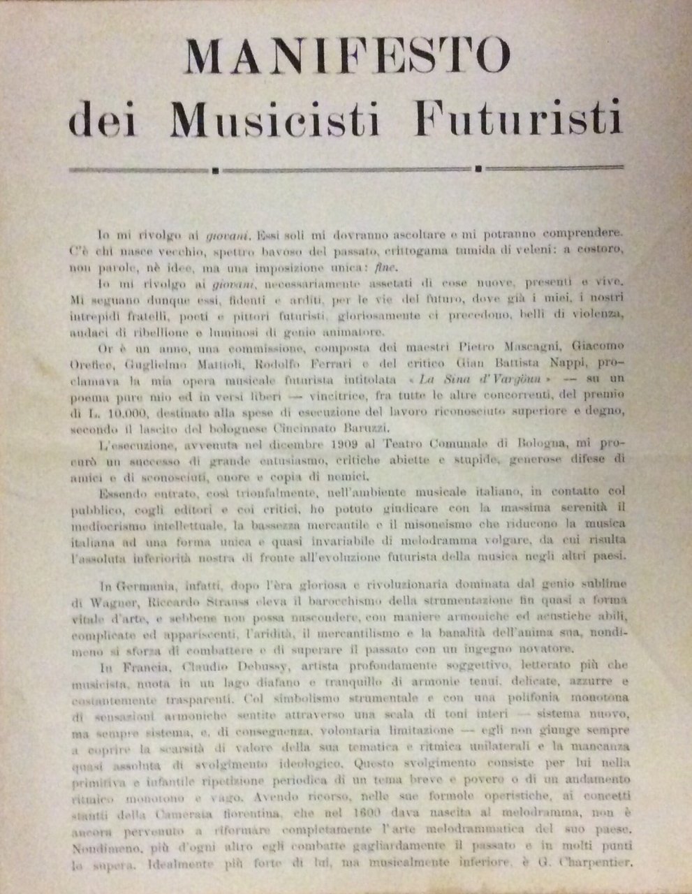 MANIFESTO DEI MUSICISTI FUTURISTI.
