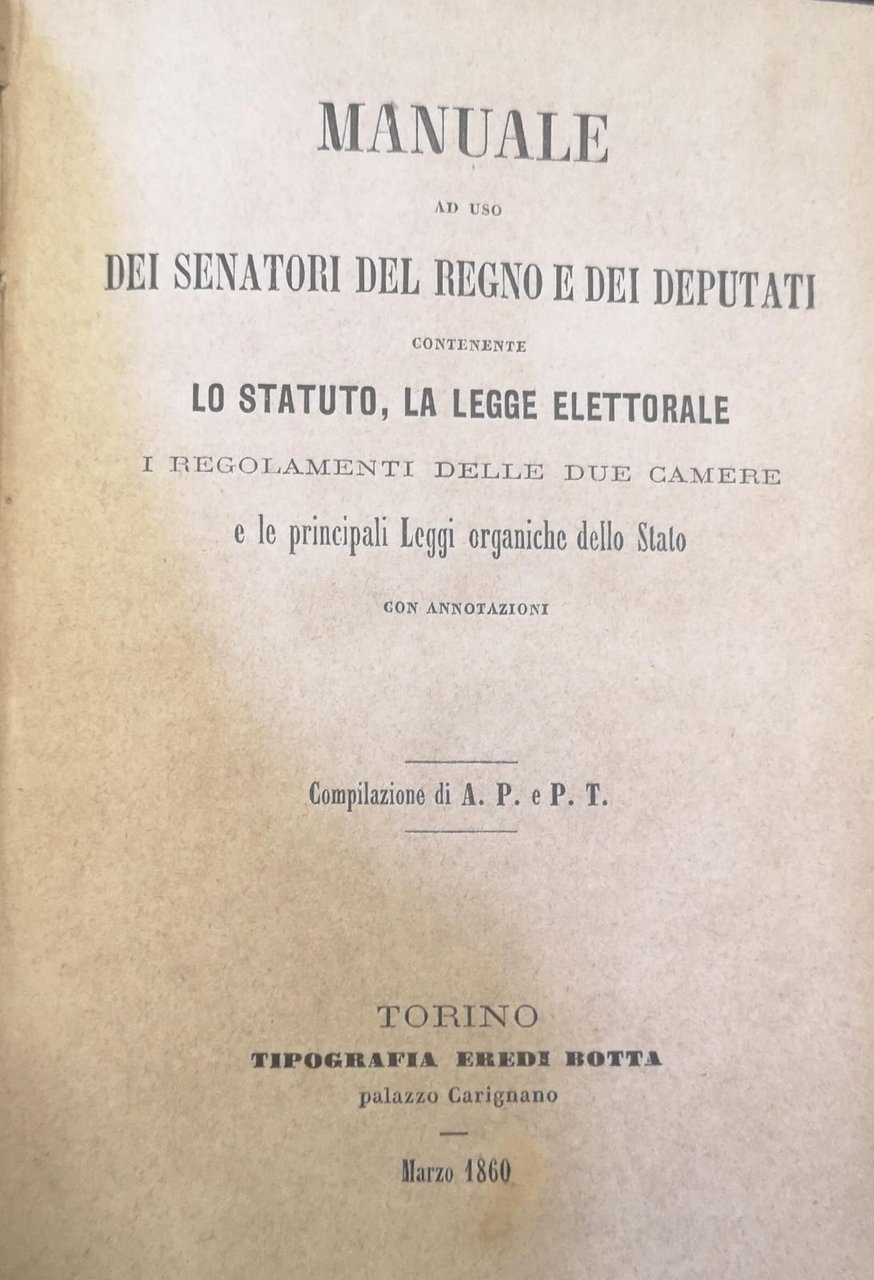 MANUALE AD USO DEI SENATORI DEL REGNO E DEI DEPUTATI …